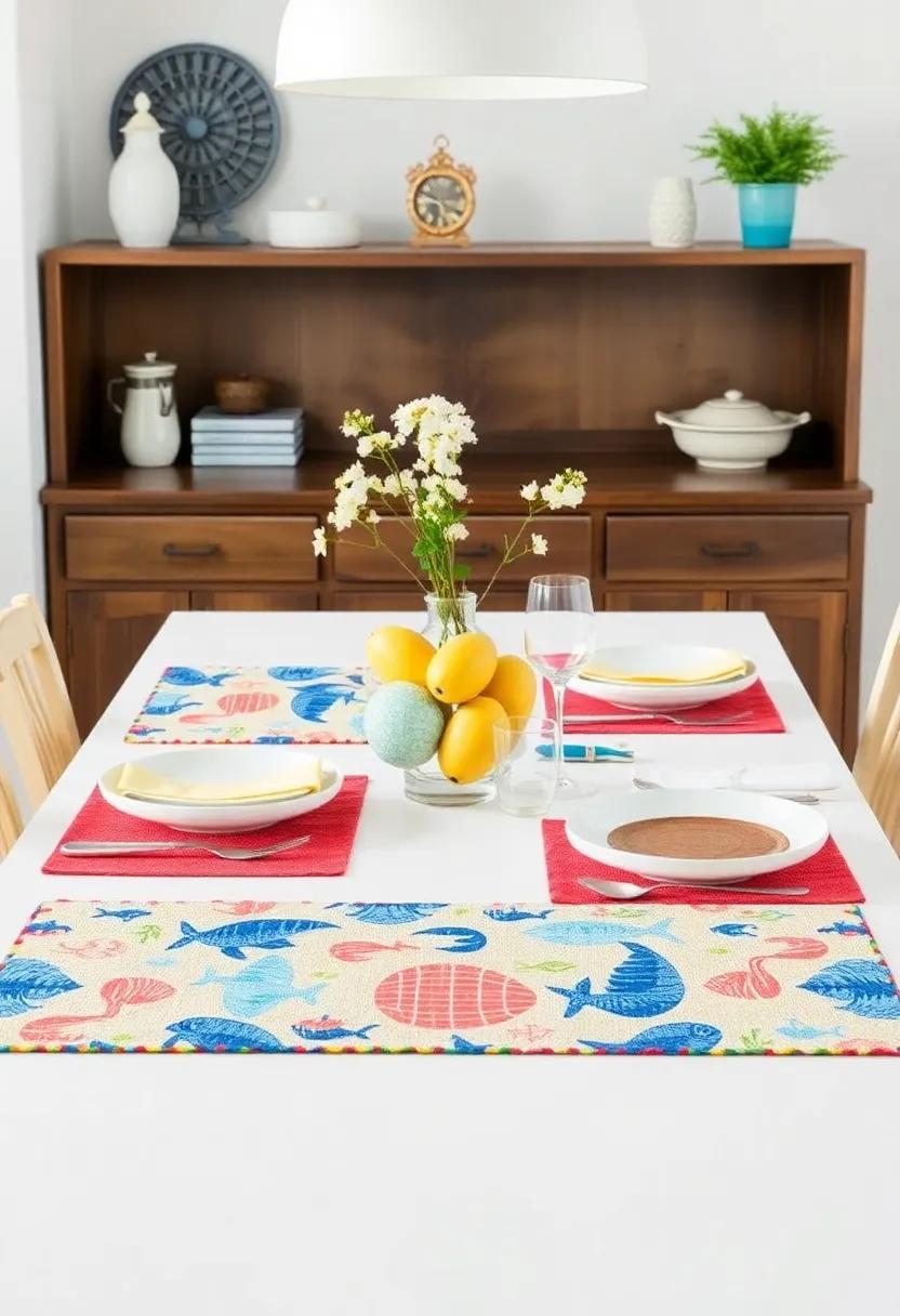 Colorful Table Mats: ⁤Use⁣ vibrant, patterned table mats that feature marine themes to⁢ introduce playful ⁤pops of⁣ color to your dining​ experience