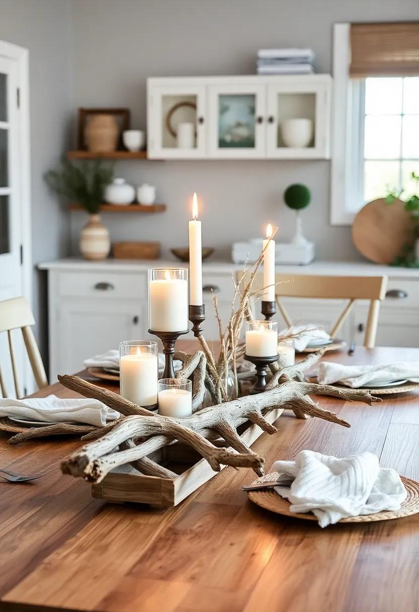 Driftwood​ Charm: Use rustic driftwood as ‌a centerpiece to bring a touch ‍of natural elegance, accented with candles for a warm, inviting glow