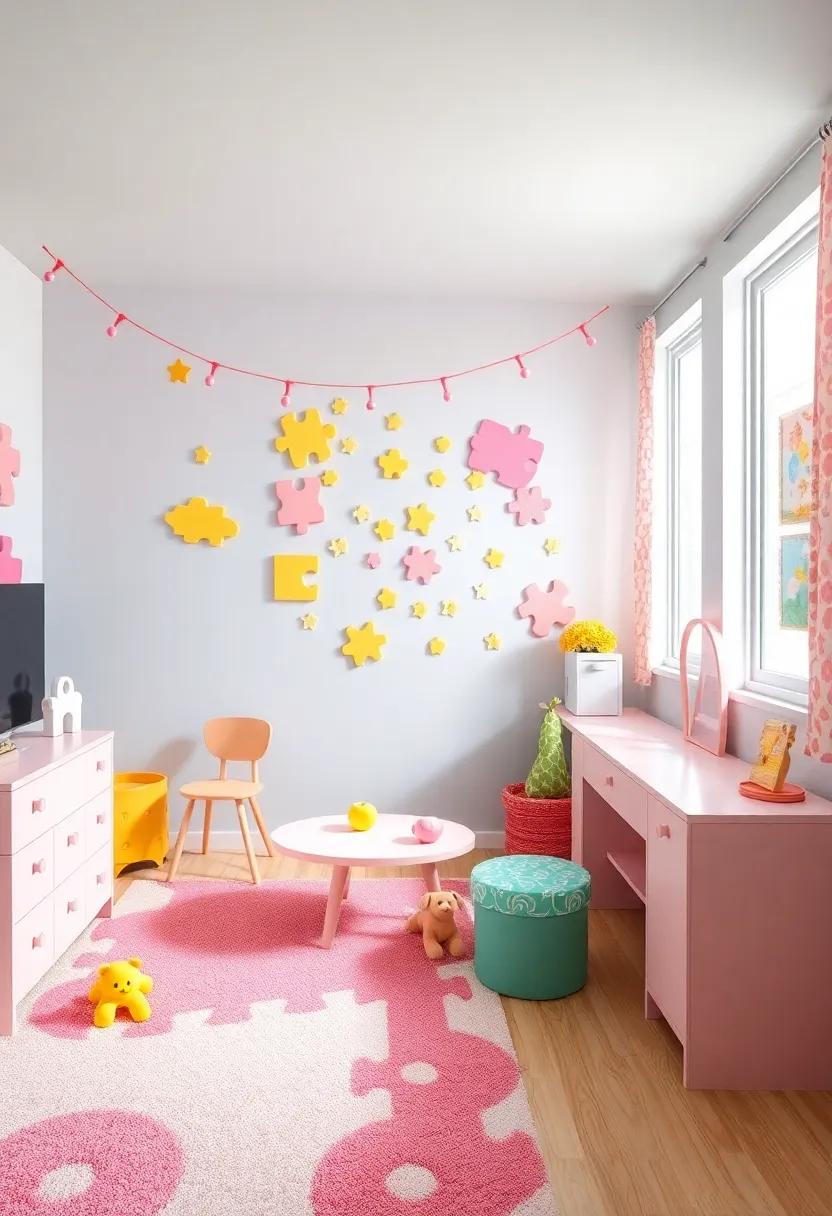 Puzzle Adventure Area: Integrate playful puzzle-themed decor, bright colors, and whimsical shapes that inspire problem-solving ⁣and imaginative play