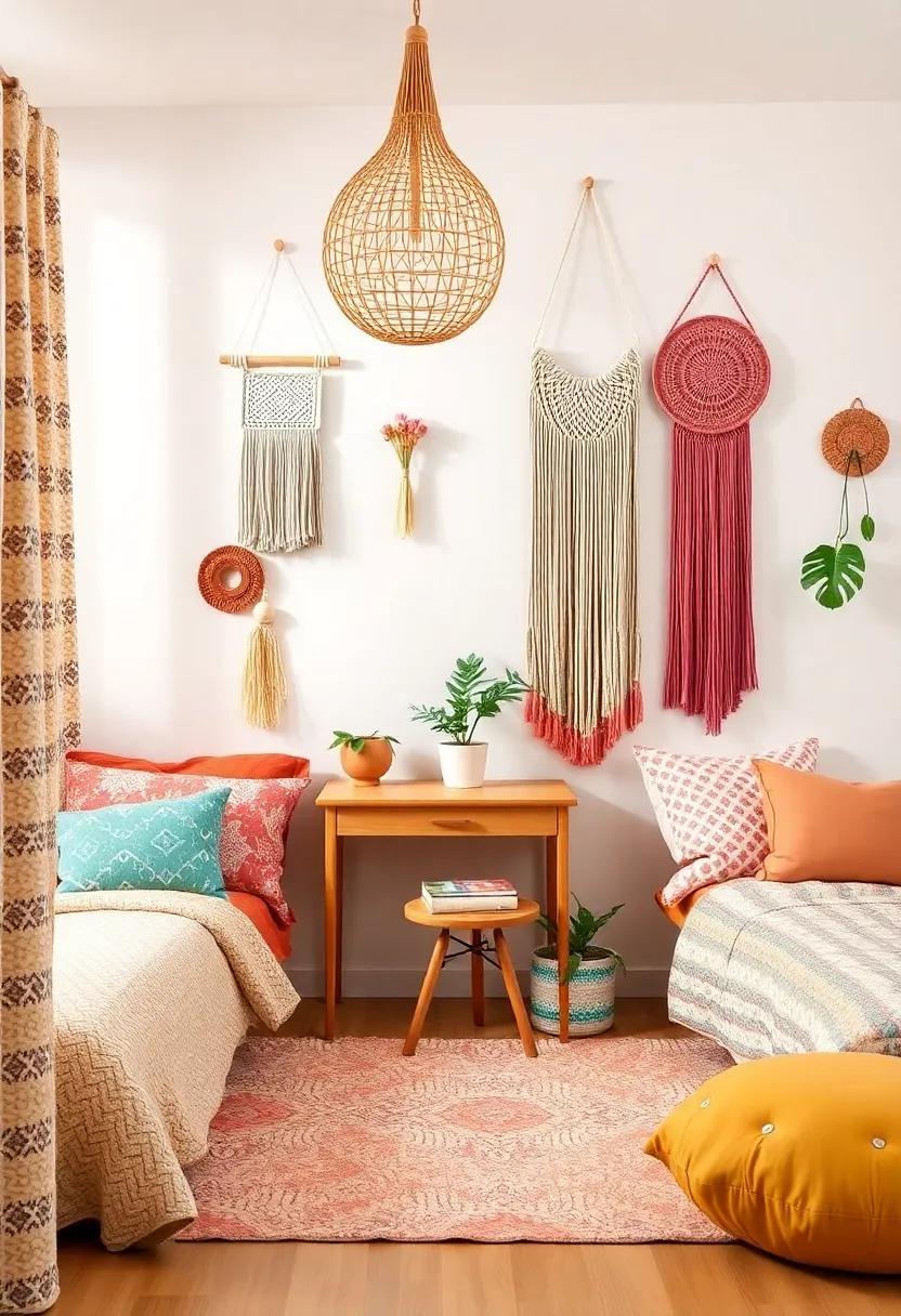 Retro Boho Vibes: Mix and match eclectic patterns and textures with macrame ⁤wall hangings and warm colors ⁣for‍ a laid-back,⁣ creative​ space