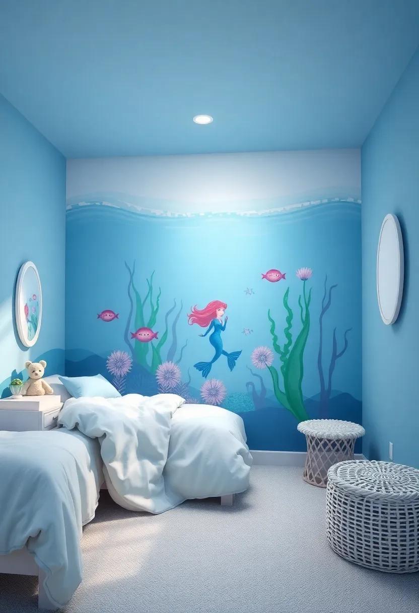 Under-the-Sea Paradise: Use ocean-themed​ decorations with mermaid‌ motifs, blue walls, and soft, wavy textiles to cultivate a serene underwater vibe