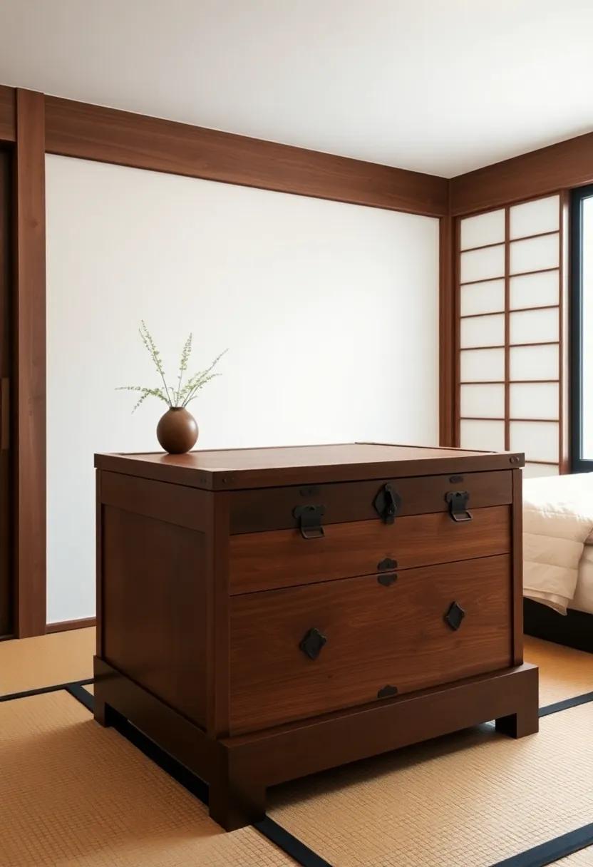 install a Tansu: Use a traditional Japanese chest for storage, combining functionality with a piece of history that adds charm to your ⁣bedroom