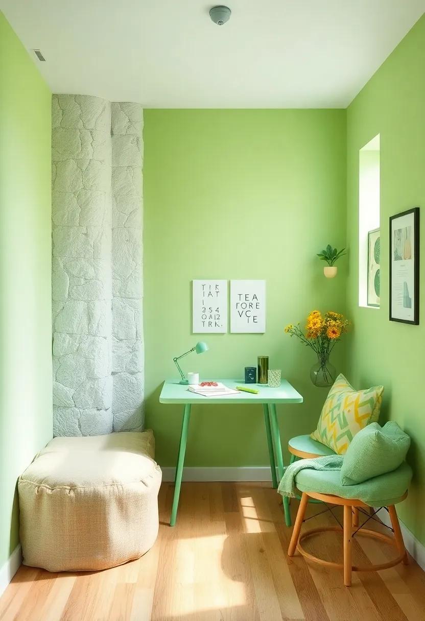 Space for Hobbies: Designate a creative corner with a ⁢light ​green table setup for art projects or ⁢crafting, making it a vibrant space to express creativity