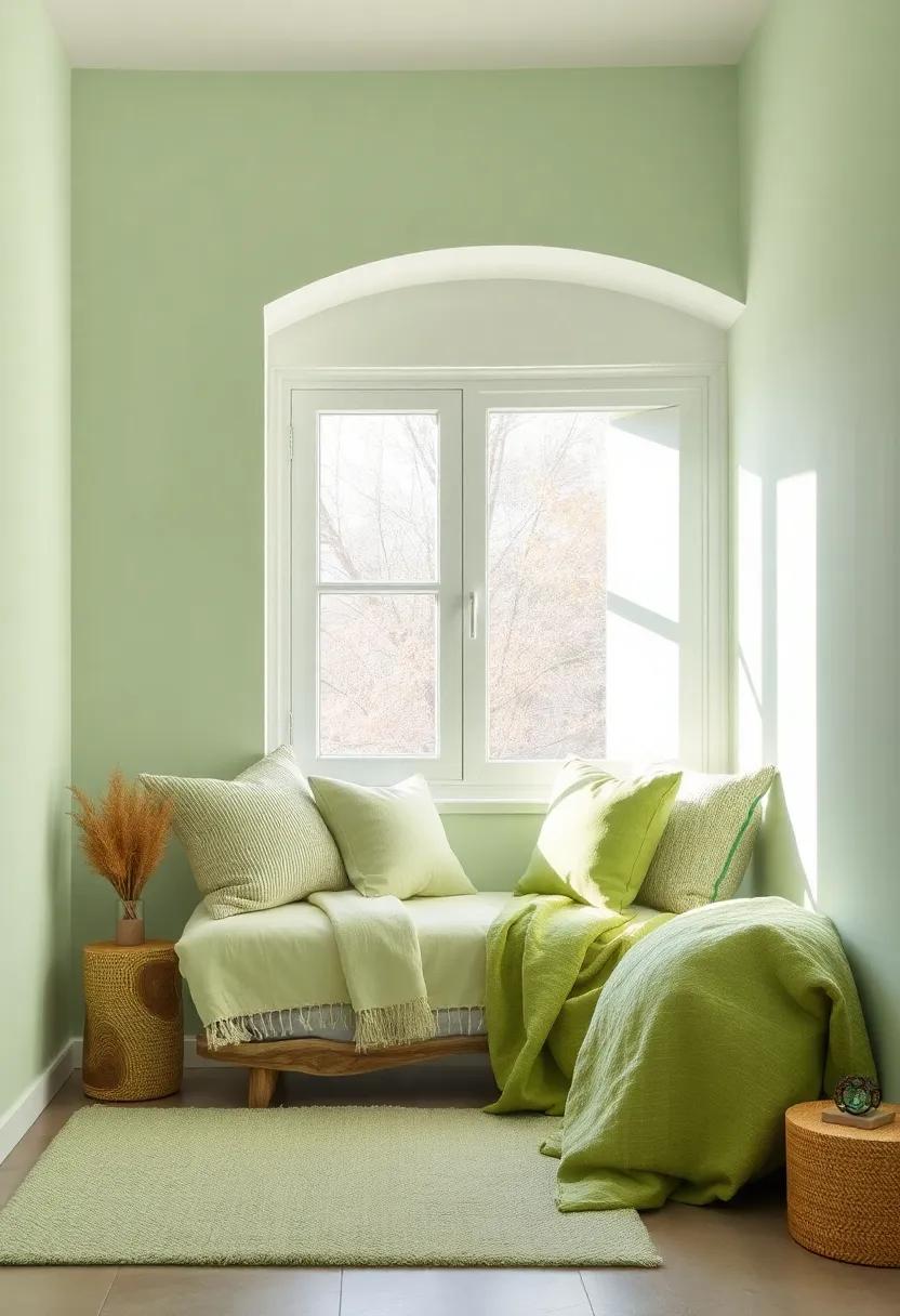 Stylish Statement Wall: Create a bold feature wall with light green wallpaper that showcases your personality through unique patterns ‌or textures