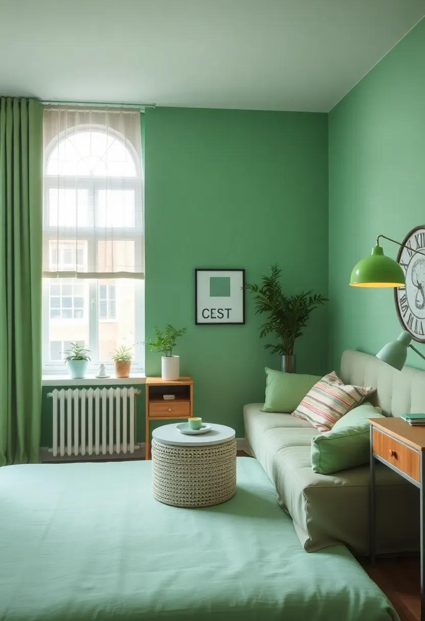 Charming Light Fixtures: Use light‍ green lampshades that cast a gentle hue across the room, providing ambiance for both‍ work and relaxation