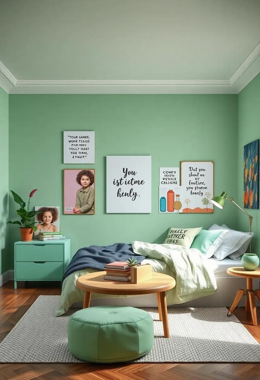Inspirational Quote⁤ Boards: Dedicate a⁣ section of the⁢ wall to light green-painted⁢ corkboards‍ for pinning motivational quotes and pictures, inspiring creativity