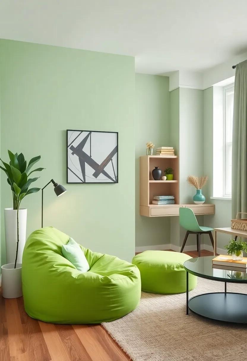 Vibrant Accent Chairs: Incorporate ⁢a vibrant light green accent chair or bean ⁢bag for a pop of color that also invites seating for friends