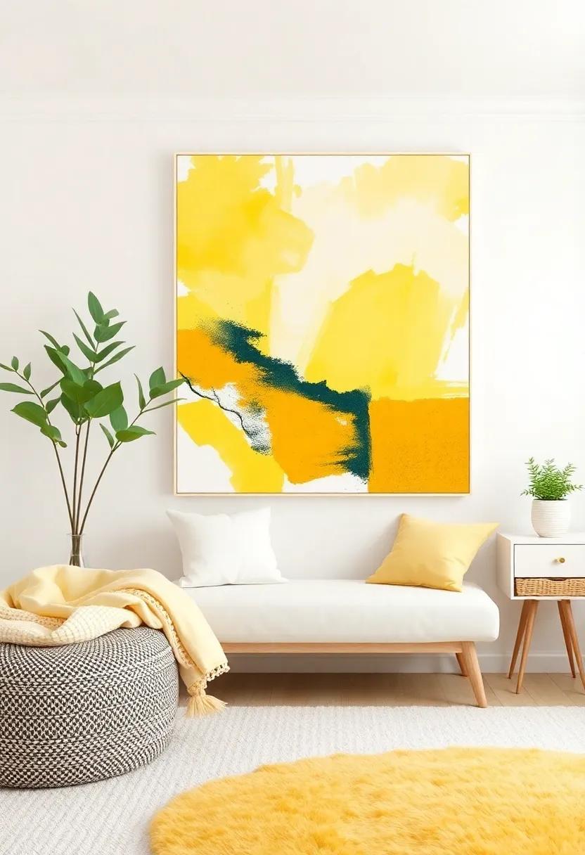 Light Yellow wall​ Art: Hang light yellow ⁤abstract paintings‍ or canvas prints to add a pop ⁤of color ‌without overwhelming the space