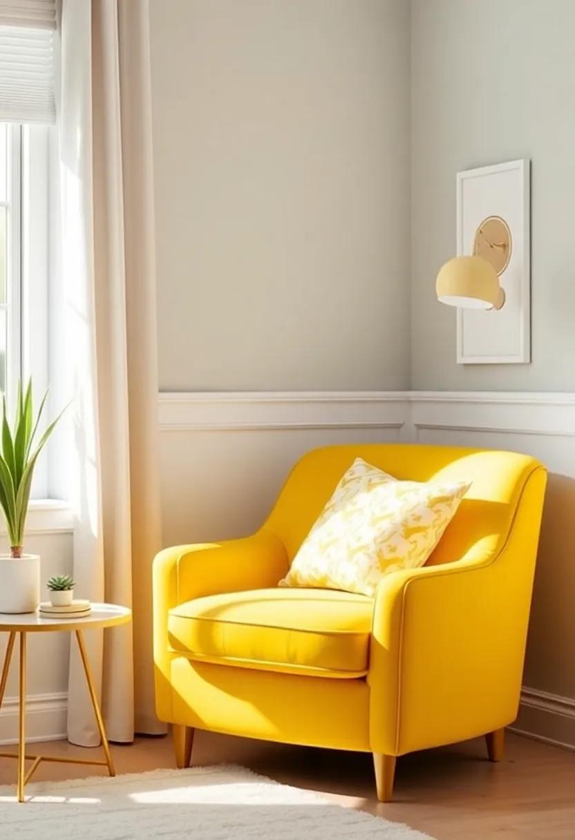 Yellow Accent Chair: Add a plush yellow ⁢accent ​chair ⁤for a fun ​reading​ nook‌ that‌ will brighten ⁤up the corner of the room