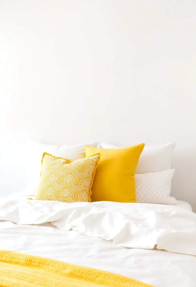 Decorative Pillows: ⁤Mix various ​yellow and white decorative pillows on the bed ⁣for a fun⁣ and layered look