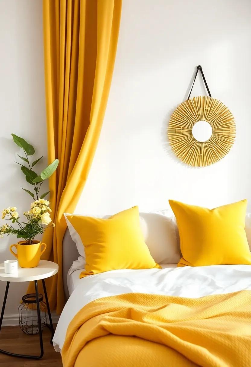 Yellow ⁢Throw Pillows: Scatter ​cheerful yellow ⁣throw pillows on ​the bed ⁤or couch to create a lively atmosphere