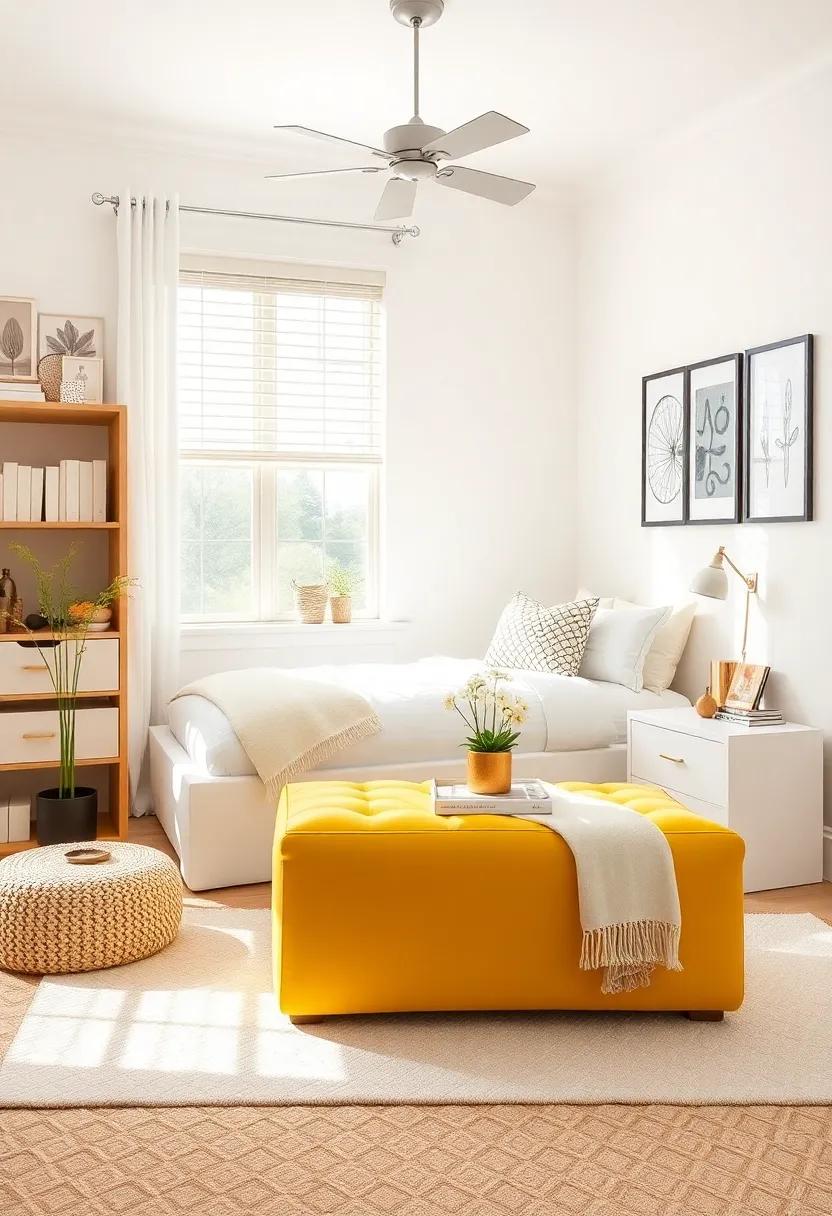 Stylish Storage Ottoman: ​Incorporate a stylish yellow storage ottoman​ to ​provide seating and hide away clutter while enhancing ⁤the room's decor