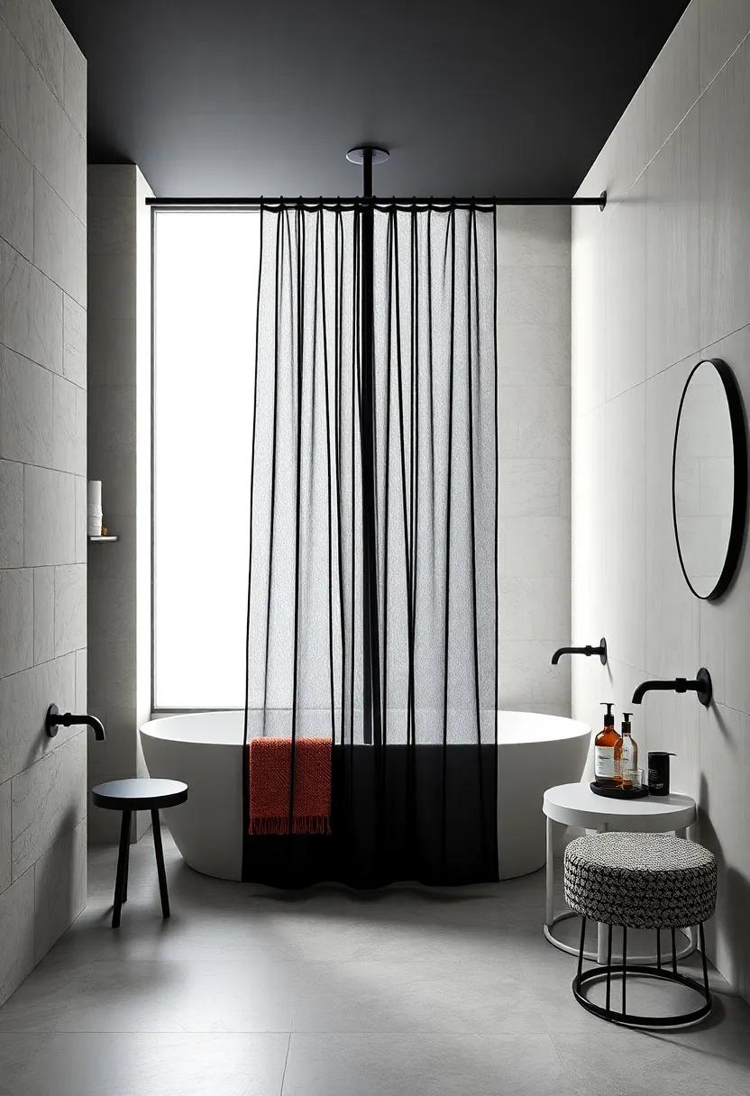 Shower Curtains: ⁢A bold black shower curtain can act⁢ as a dramatic transition​ between light and dark elements