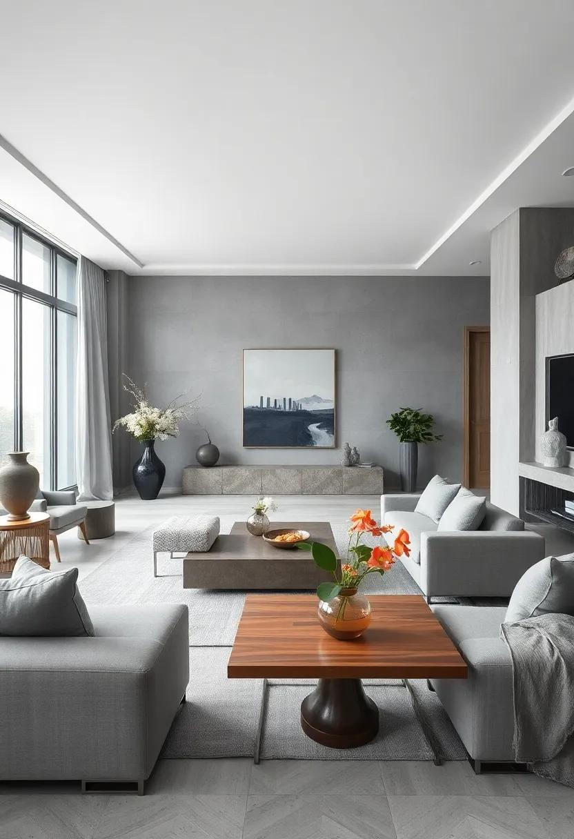 Artful Arrangements: Use a combination of gray tones in floral arrangements or sculptures placed throughout​ the room to enhance its elegance