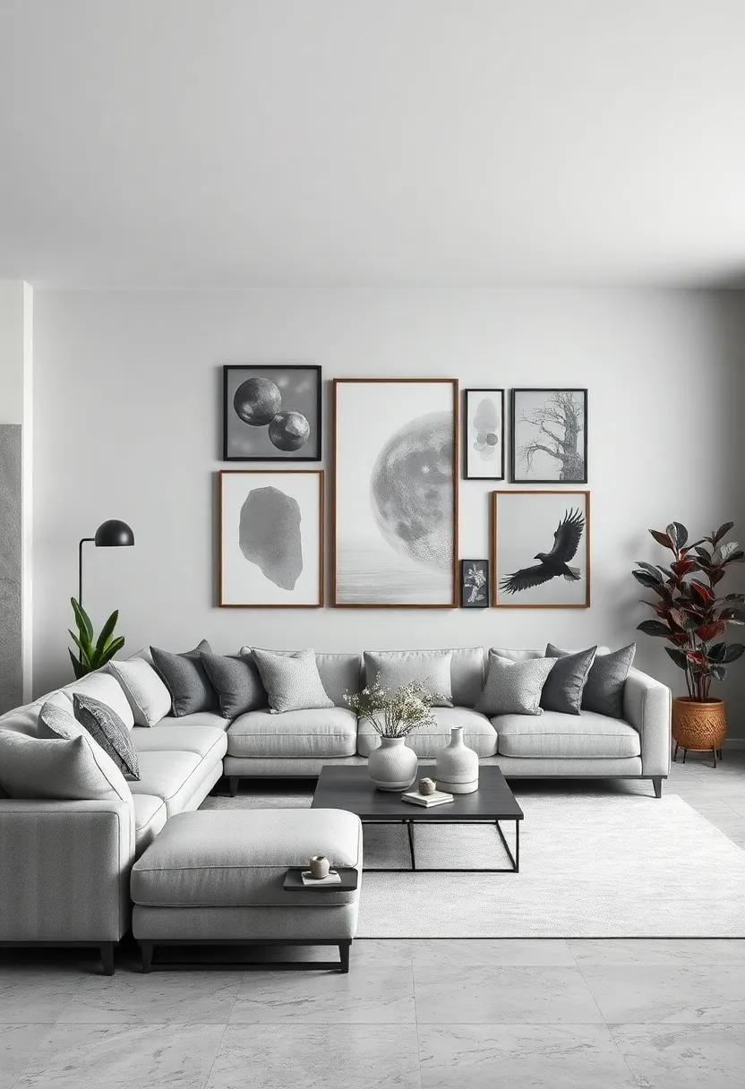 Monochromatic Gallery Wall:‍ Create a gallery ‌wall using only gray-toned frames⁣ and art pieces for‌ a striking visual impact that brings the room together