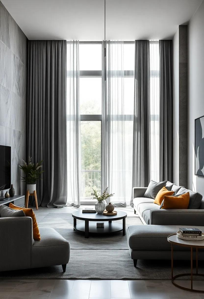 Stylish Curtains:‍ Hang luxurious gray drapes that​ cascade to the floor,adding drama ​and sophistication while framing your windows⁤ beautifully