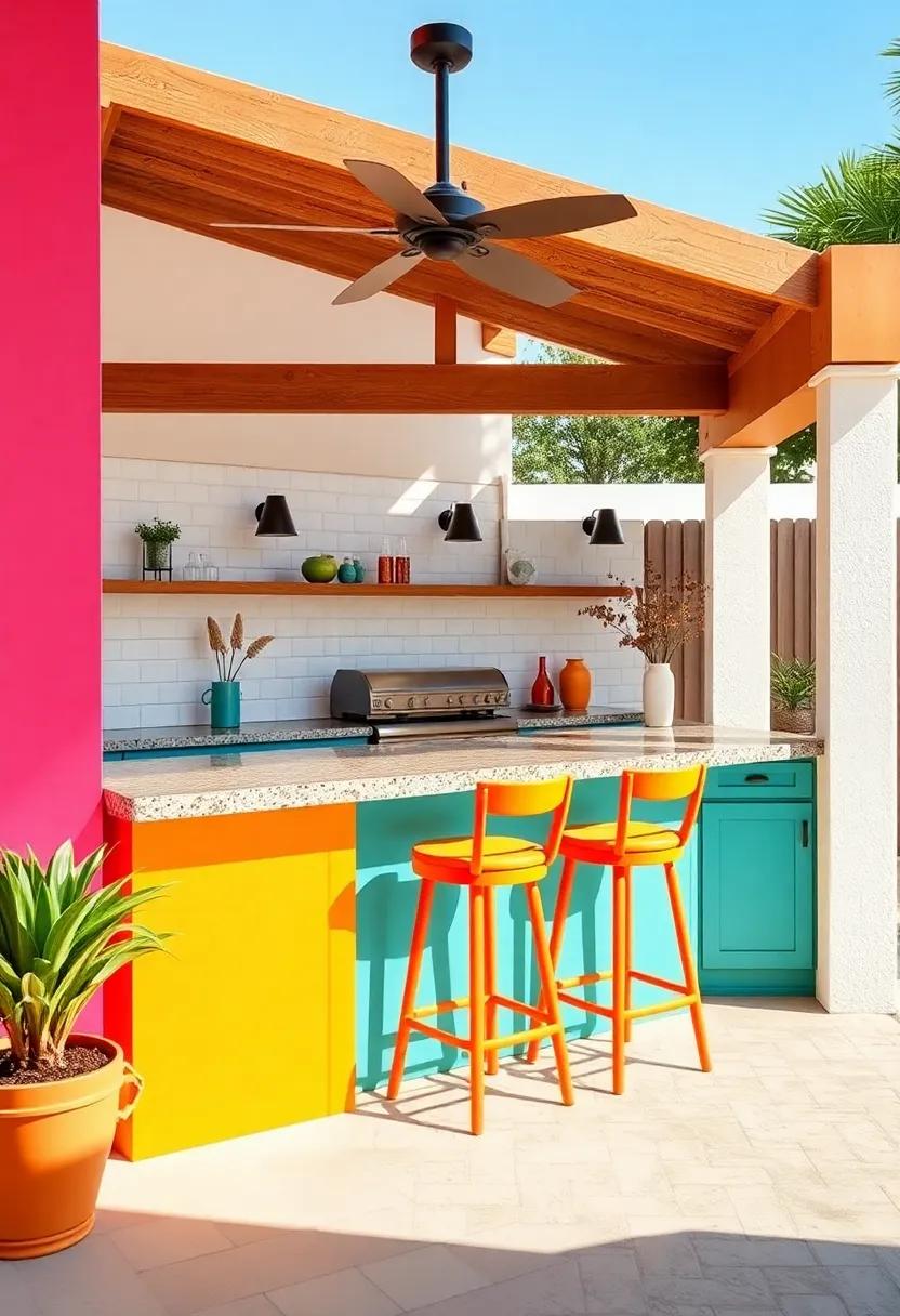 Bold Color Palette: Choose vibrant colored bar stools and accessories to make⁢ your outdoor kitchen a joyful focal point in your‌ backyard