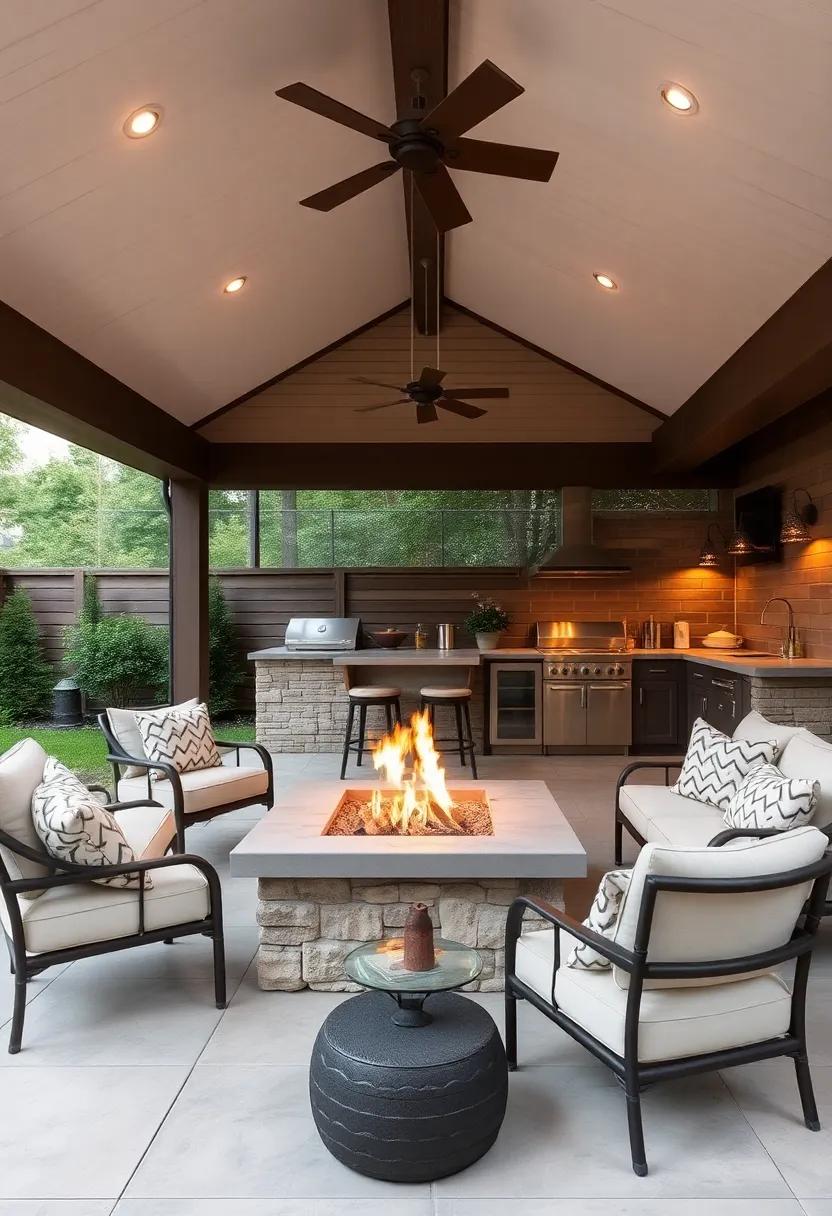 Cozy ‍Firepit Bar: Combine an outdoor kitchen ‍with a firepit integrated into the ⁣bar area, enhanced⁤ by​ comfy seating for chilly evenings