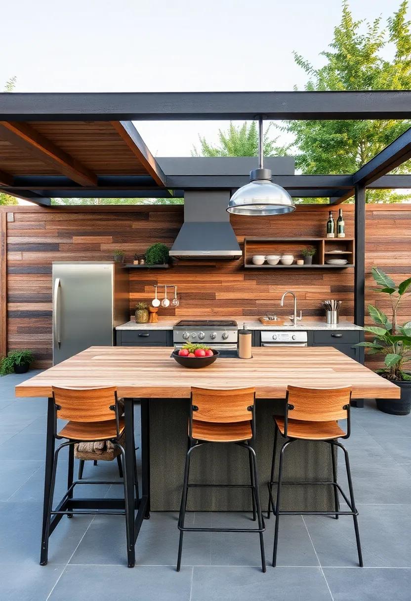 Industrial Edge: Feature‌ raw metal and reclaimed wood in ‍your outdoor kitchen⁤ design, ⁢with high-top⁢ bar seating made ⁤from vintage scaffolding⁣ materials