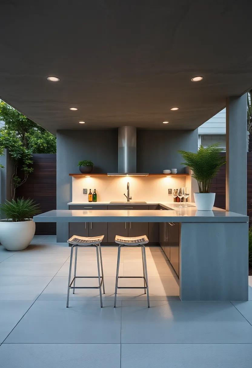 Urban Elegance: Use sleek concrete and ⁣glass elements in your outdoor kitchen, combined with modern acrylic stools⁣ for a chic‍ urban aesthetic