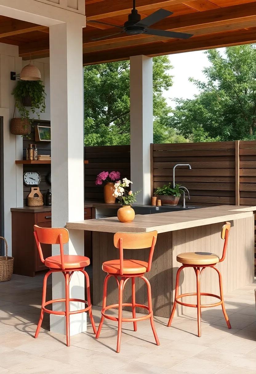 Vintage Vibes: Add antique furniture⁣ and retro bar stools‍ with a ⁣pop of color to create a nostalgic ‍outdoor kitchen atmosphere