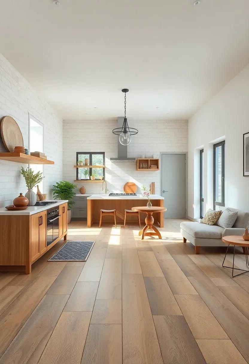 Projecting Light and Space ‌with​ Light-Colored Rustic Flooring Arrangements