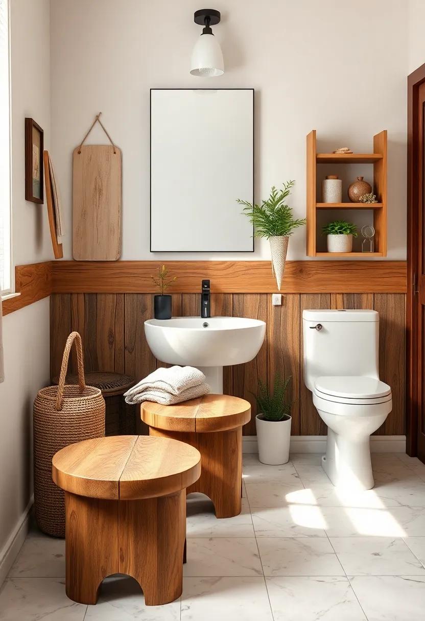 Choose a wooden stool or bench for added seating that doubles as a rustic⁣ decor piece and a‍ convenient surface