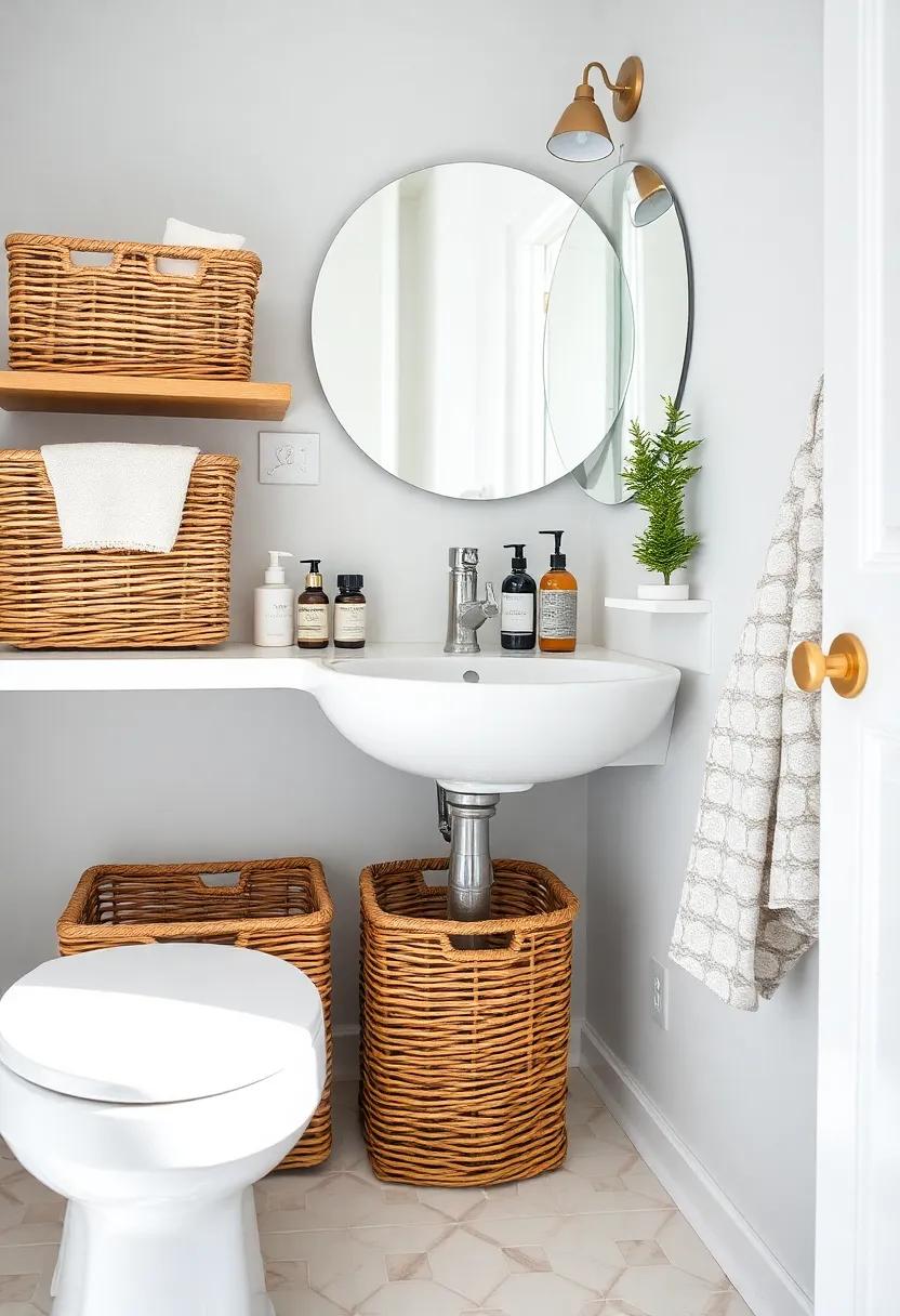 Incorporate wicker⁤ baskets ‍under the sink ‍for ⁤a stylish and functional way⁤ to keep ‌toiletries ⁢organized