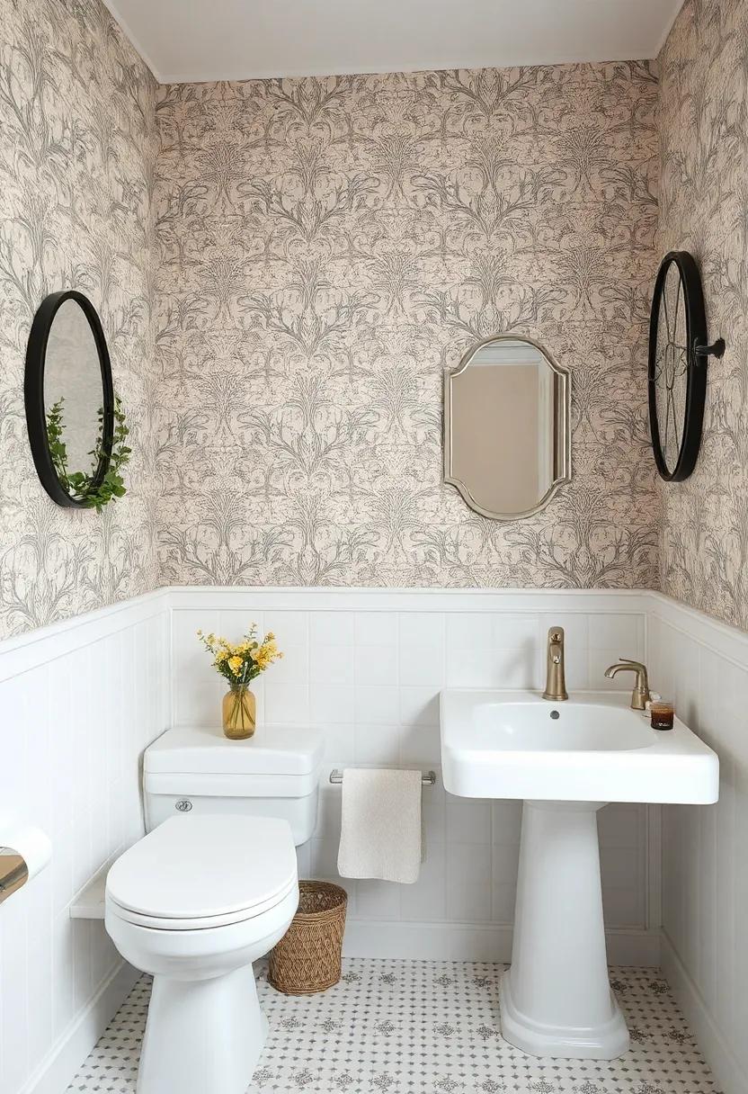 Incorporate patterned ‍wallpaper‌ with ⁢a vintage ‌feel to infuse character,​ enhancing your small bathroom's personality