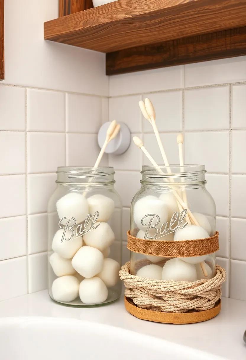 Use⁣ mason jars for organizing⁢ cotton balls and swabs, merging practicality with charming farmhouse aesthetics