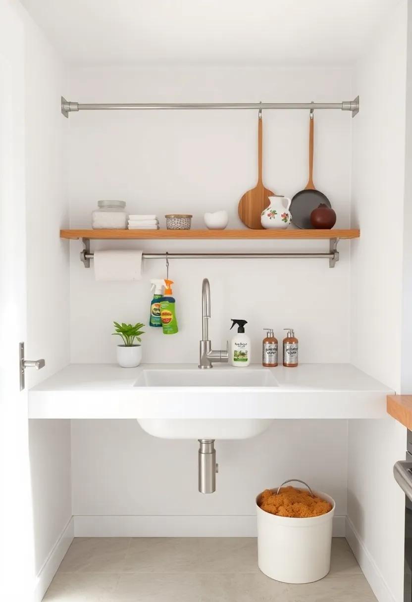 Tension rod under the sink:‍ Install a tension ⁣rod to hang cleaning supplies like spray bottles ⁣and sponges, creating an organized, clutter-free area