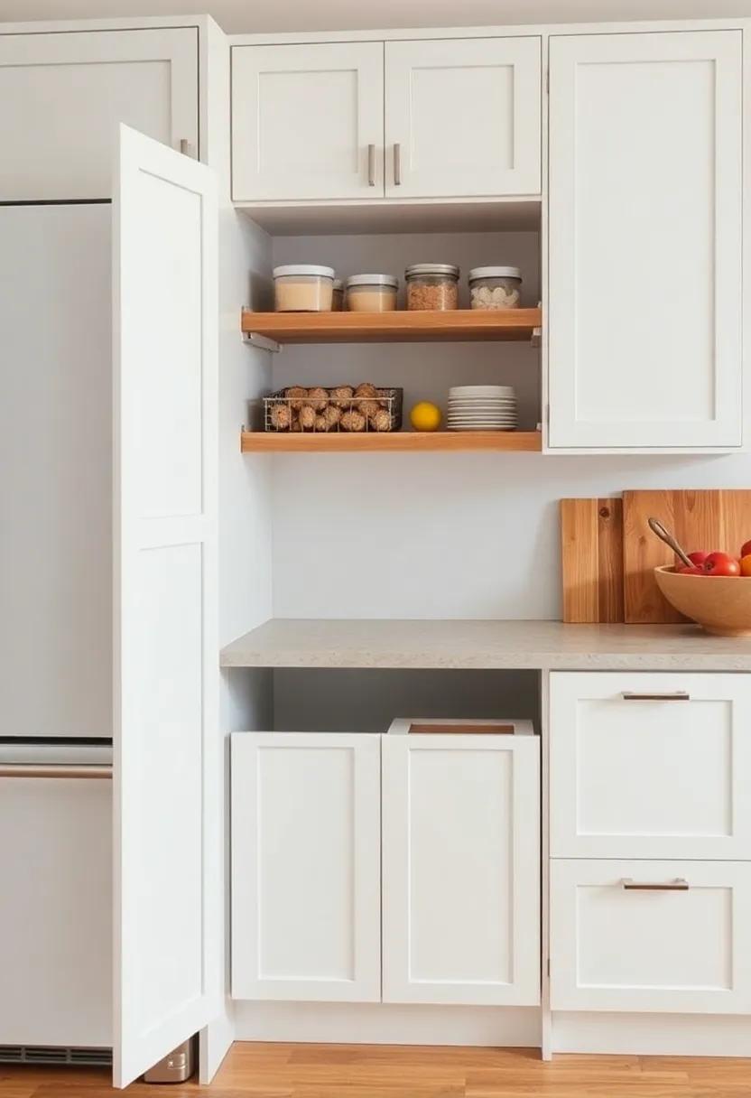 Hidden trash and recycling bins: Use pull-out trash drawers or built-in recycling bins to keep waste out of sight, creating a more polished kitchen appearance