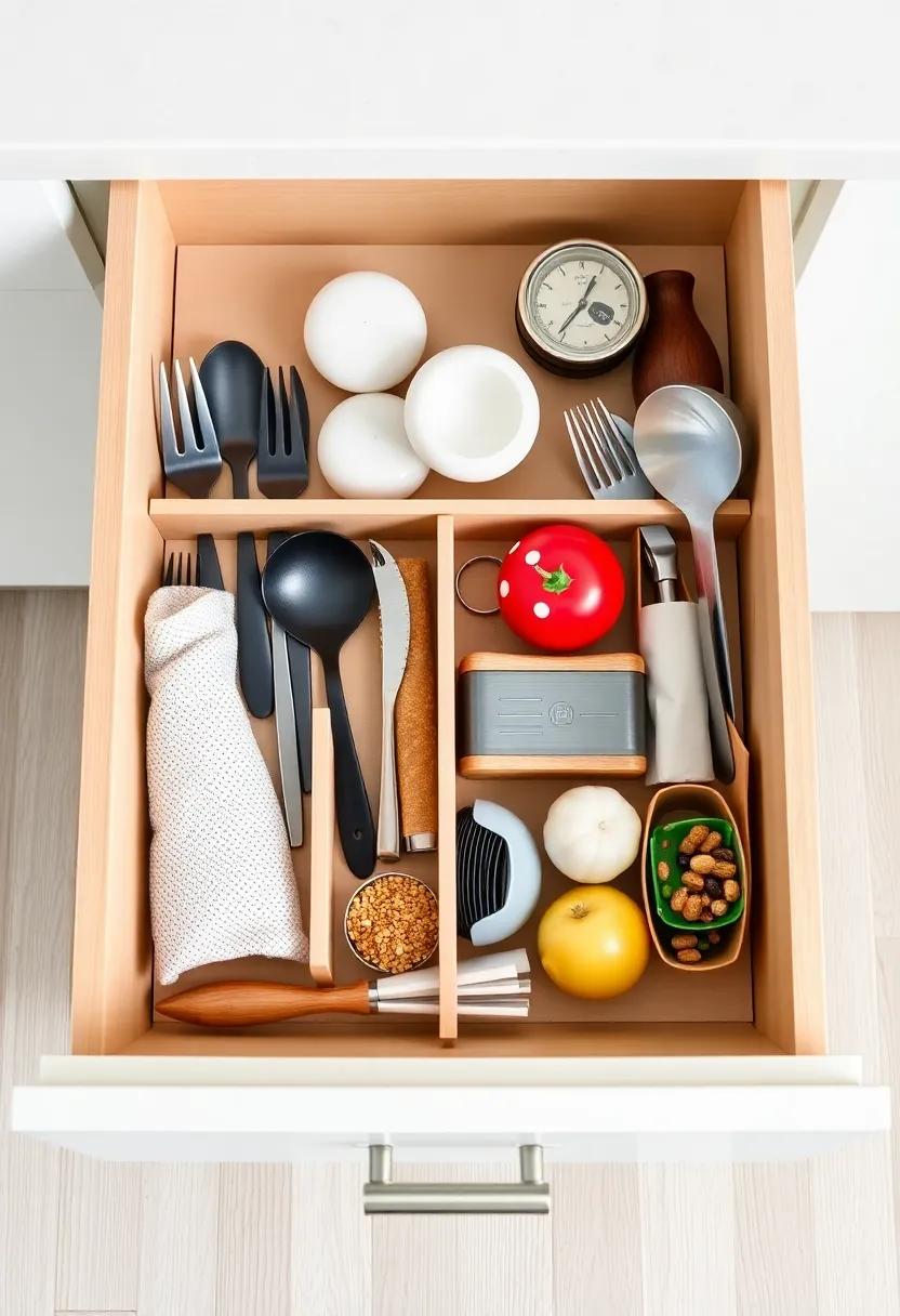 Utilize drawer dividers: Keep your utensils and gadgets organized with adjustable dividers that fit your specific drawer size, ensuring everything has a designated spot