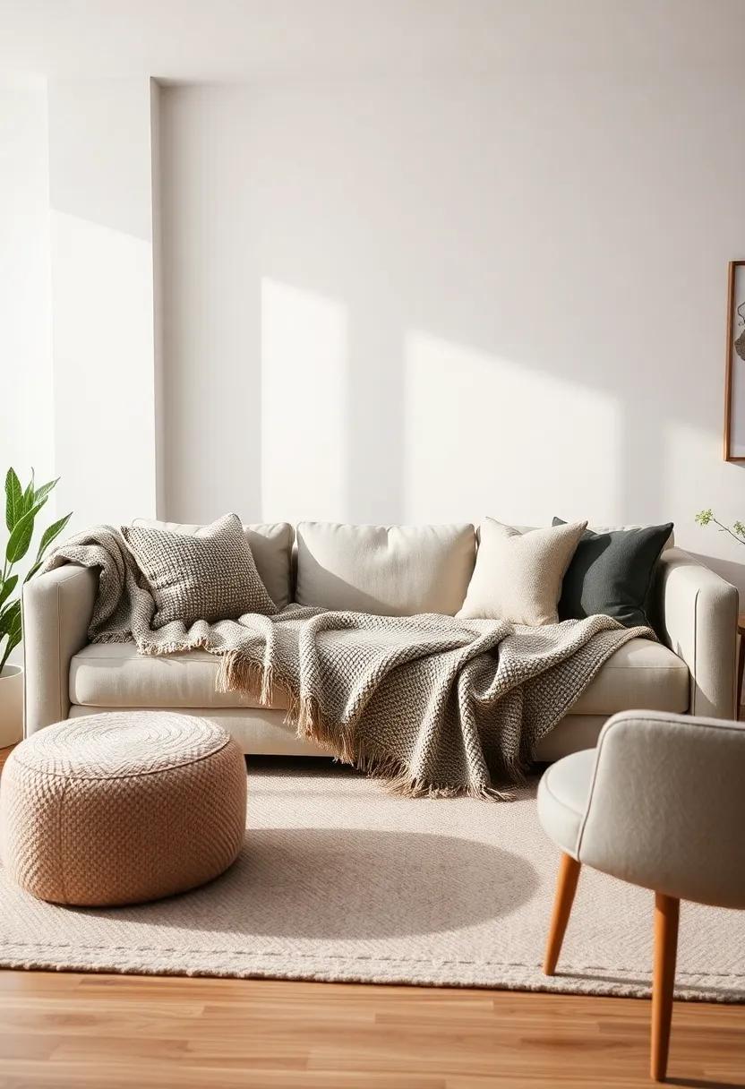 chic Layering:‍ Delve into the art of‍ layering a neutral sofa with various textured throw blankets that add comfort⁣ and a plush⁣ feel