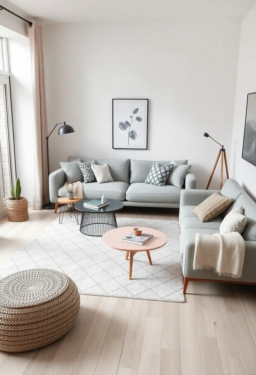 Scandinavian Inspiration: Get inspired​ by the Scandinavian aesthetic, where a light gray couch​ is‍ paired with playful patterns and soft textiles