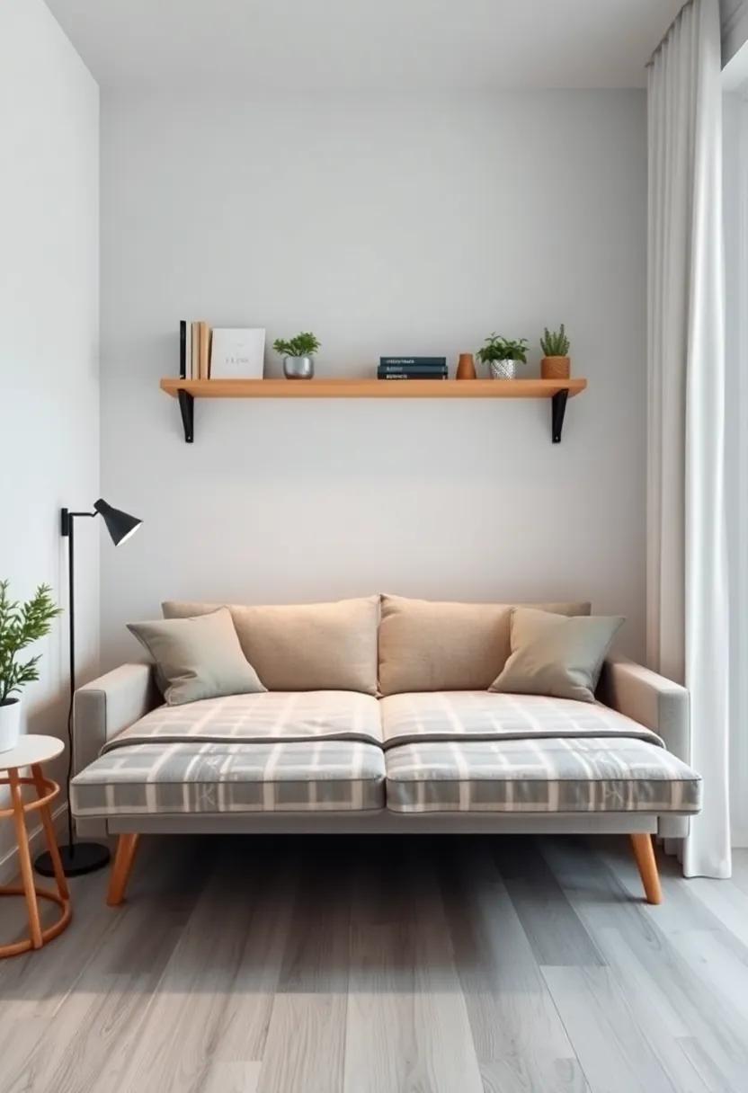 Utilize ​Vertical Space: ⁢Install wall-mounted shelves or storage above the sofa bed to ⁢keep the floor area ​uncluttered