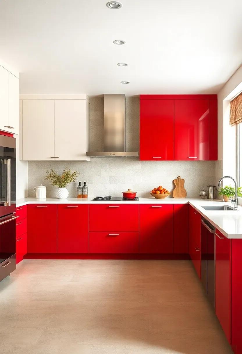 Bold Red and Cream: Add a pop of color by ⁣opting for bold red‍ lower cabinets and creamy white ‌uppers, igniting energy in your cooking space