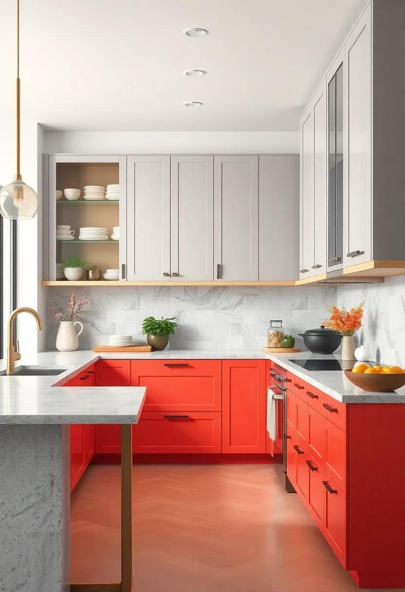 Coral and Light Gray: Brighten ⁣your space⁣ with lively coral⁢ lower cabinets combined with understated light gray‌ uppers‌ for a cheerful yet elegant kitchen