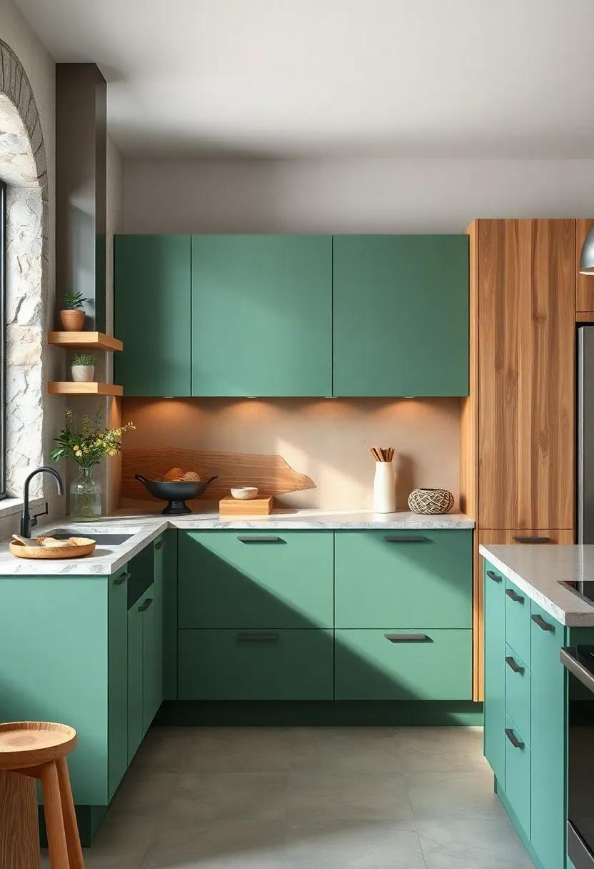 earthy Green ‌and⁤ Natural Wood: Infuse nature into your⁤ kitchen by matching earthy green cabinets with warm natural wood⁣ tones for a cozy feel