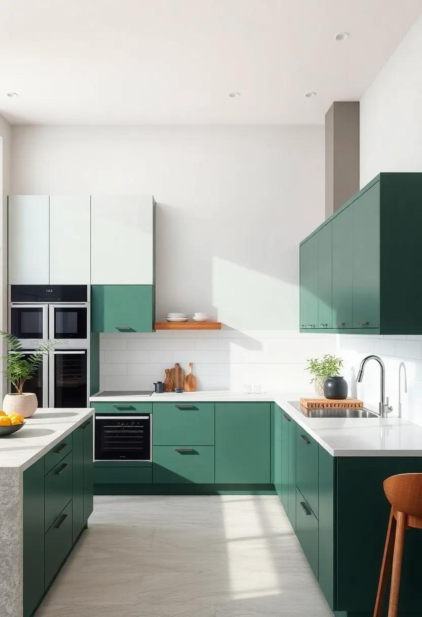 Forest Green and ⁢White: Give your kitchen a ⁣touch of nature with‍ forest green‌ cabinets complemented⁢ by white for a sharp​ and airy feel