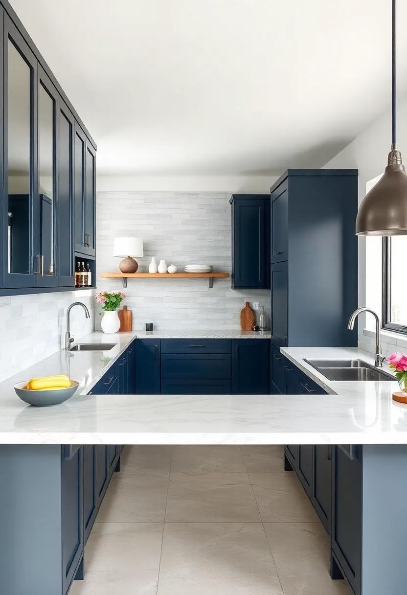 Navy and Soft Gray: Create a ‌sophisticated⁤ look by combining deep navy cabinets with soft ‍gray, perfect⁢ for a serene yet stylish⁤ kitchen