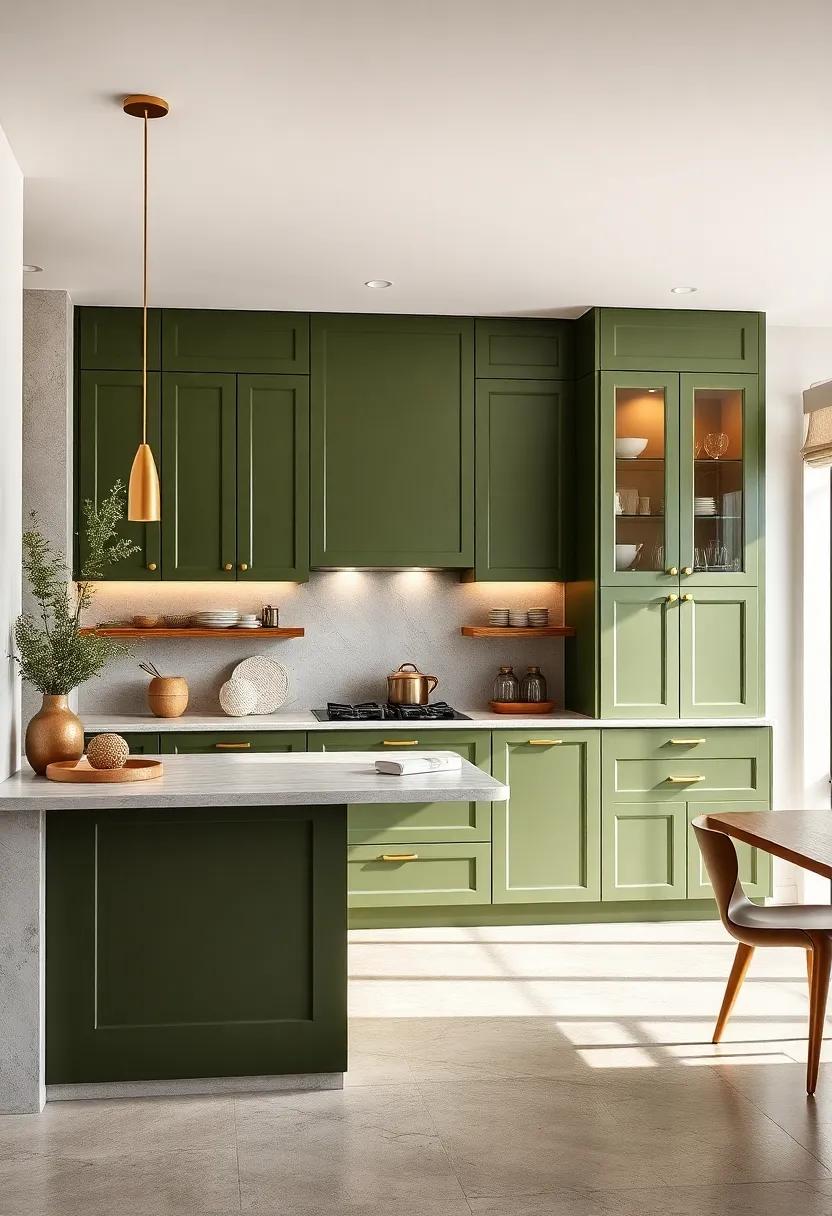 Olive and Gold: ‍Elevate your⁢ space with‌ olive⁢ green cabinets and golden accents to create an opulent, contemporary atmosphere