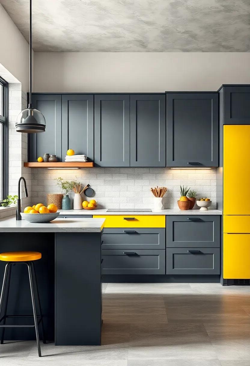 Slate Gray ‌and ⁢Bright Yellow: For a playful⁢ touch, ‍combine slate​ gray cabinets with lemony ​yellow to ‍bring sunshine into ⁢your ⁢kitchen