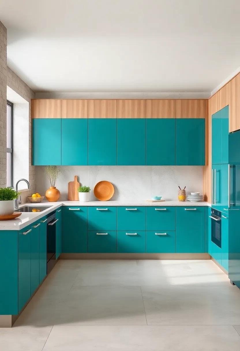 Teal and‌ Maple: Vibrant teal lower cabinets contrasted with natural ⁤maple ⁣uppers ‌can make your kitchen feel⁤ retro yet‌ fresh