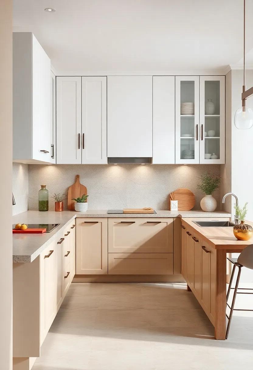 Warm‌ Taupe and Crisp White: A soft taupe base adorned with ‌bright white ‌upper cabinets emanates warmth and comfort