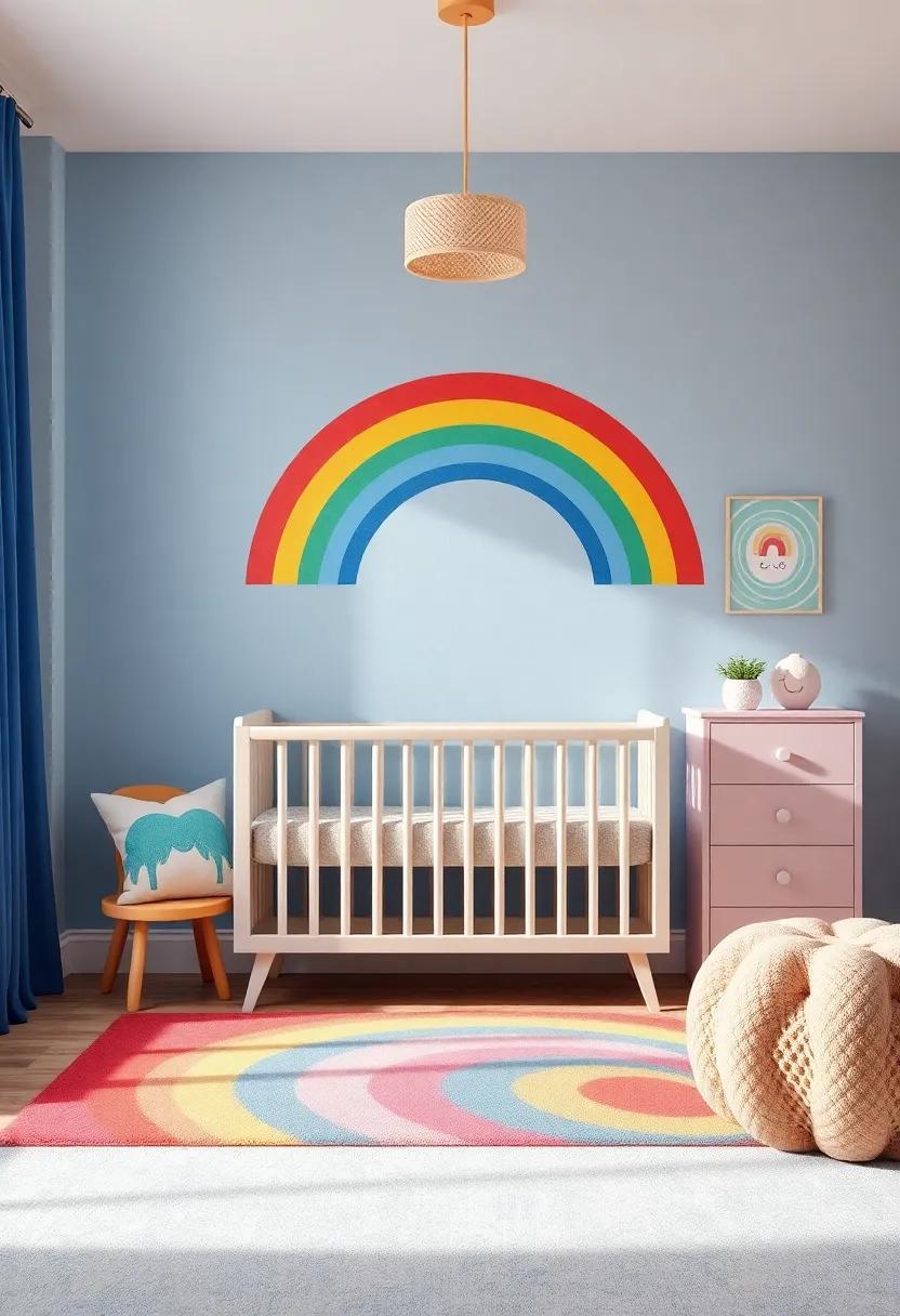 Colorful Rainbows: Add a splash of joy with a rainbow-themed nursery that harmonizes vibrant colors in furniture, decor, and textiles‍ for a happy vibe