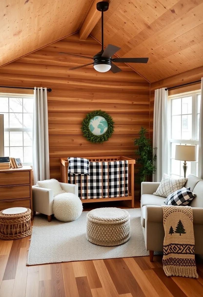 Cozy Cabin Retreat: Bring the warmth of the great outdoors inside with rustic wood finishes, plaid accents, and cozy furnishings that create a cabin-like atmosphere
