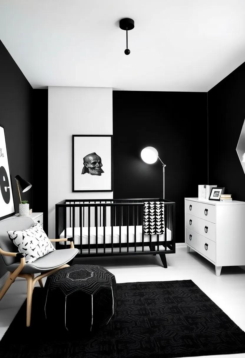 Modern Monochrome: Opt for a sophisticated black and white palette, complemented with ​geometric shapes and sleek furnishings for a⁢ contemporary nursery look