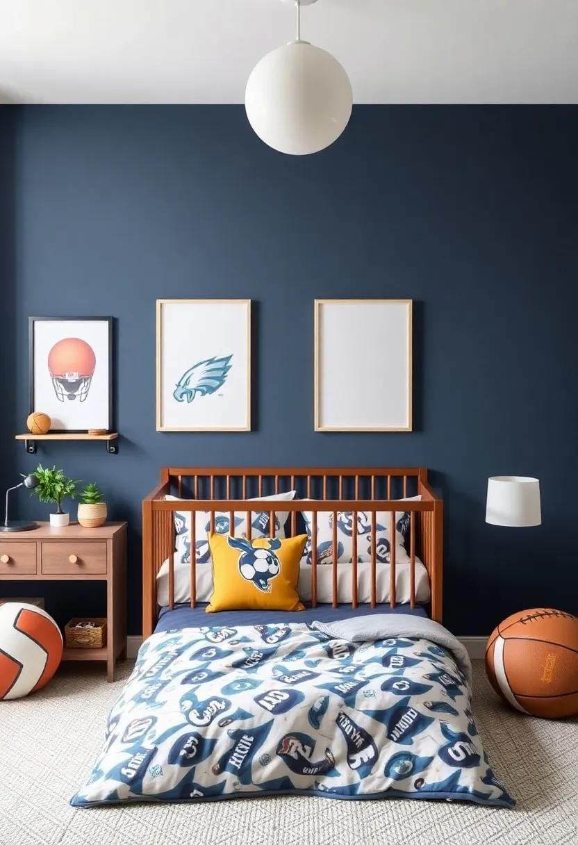 Sporty Chic: Score big with sports-themed decor, including wall art showcasing your favorite⁢ teams and bedding with playful patterns for your future ‌athlete