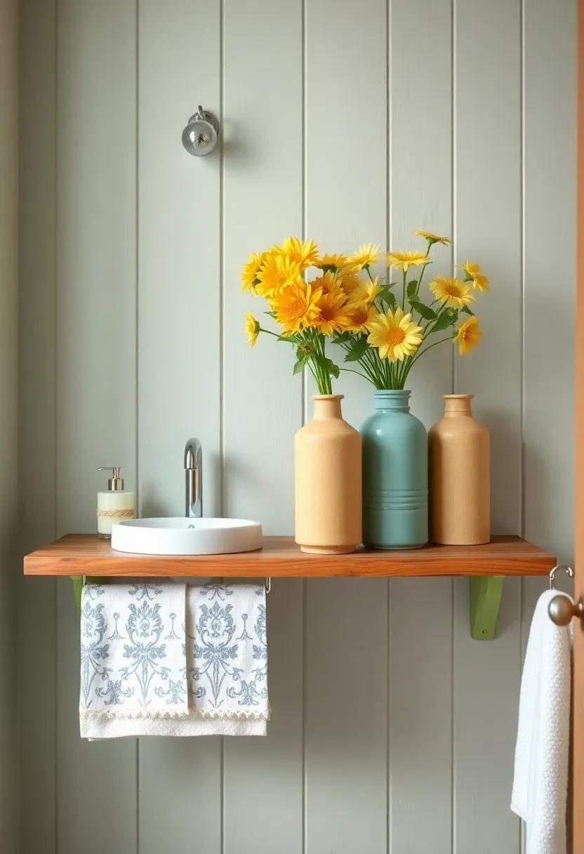 Charming vase​ displays: Group ‍painted wooden vases or ⁢jars on a wooden⁣ shelf, filling them‍ with fresh flowers for⁣ a charming focal point